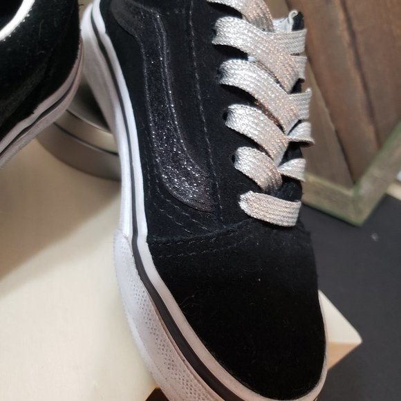 Vans Black Suede Black Glitter Stripe Silver Glitter Laces Kids Size 11 - Picture 2 of 9